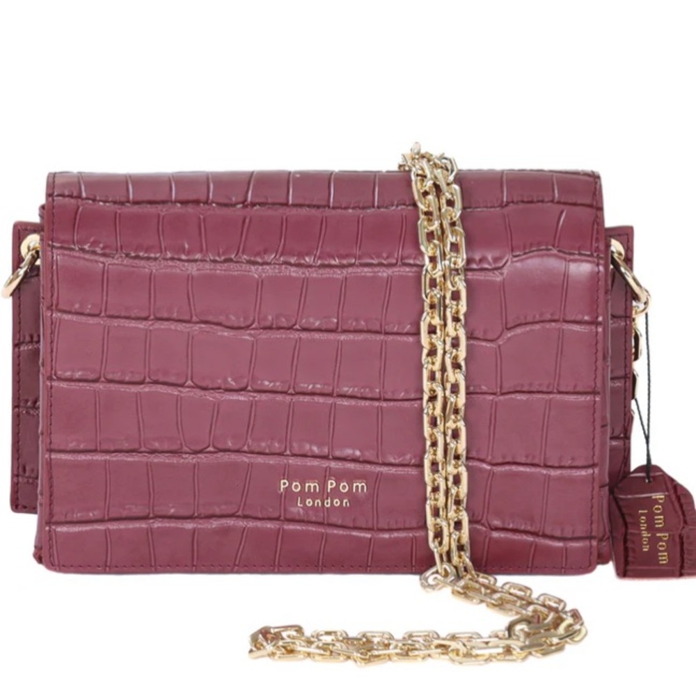 Pom Pom London Berkeley Croc-Embossed Bag in Berry